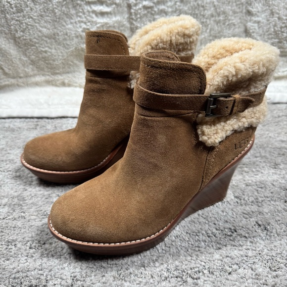 Y2K STYLE UGG ANAIS WOMEN HEELS BOOTS CHESTNUT SUEDE 9.5 /UK 8.0 /EU 40.5 - Picture 4 of 7